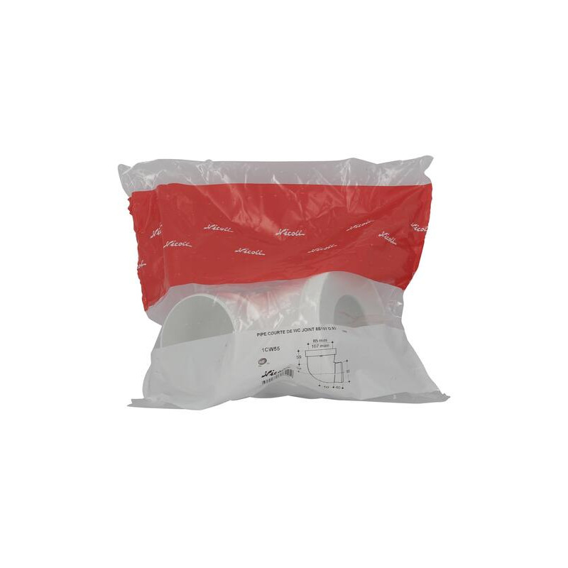 Pipe courte de WC, en PVC blanc, Ø 93, Ø DM mini 85, Ø DM maxi 107