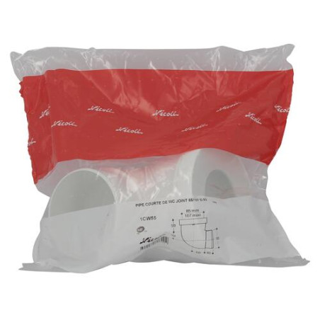 Pipe courte de WC, en PVC blanc, Ø 93, Ø DM mini 85, Ø DM maxi 107