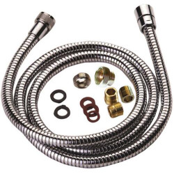 Flexible de douche 1,50 m pour mitigeur extractible, laiton chromé double agrafage, 5 embouts inclus
