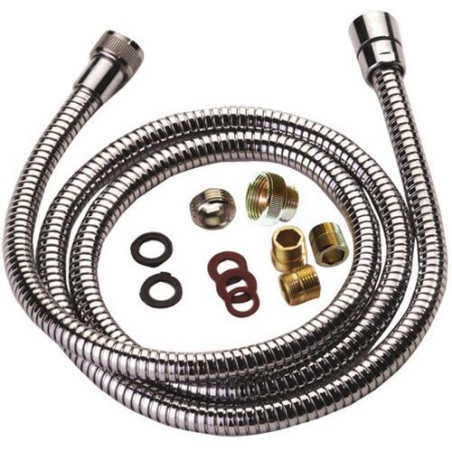 Flexible de douche 1,50 m pour mitigeur extractible, laiton chromé double agrafage, 5 embouts inclus