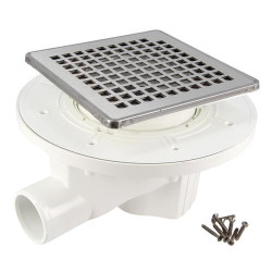 Siphon DOCIA® pour sols carrelés, avec grille, sortie horizontale, avec grille inox design carré - HNC