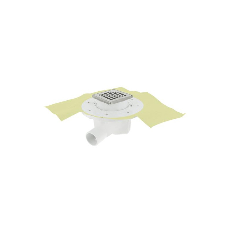 Siphon DOCIA® pour sols carrelés, avec grille, sortie horizontale, avec grille inox design carré - HNC
