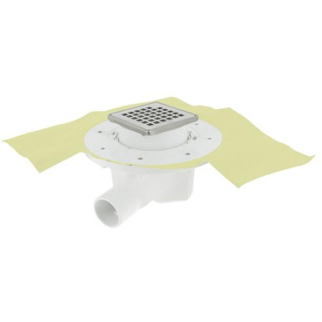 Siphon DOCIA® pour sols carrelés, avec grille, sortie horizontale, avec grille inox design carré - HNC