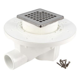 Siphon DOCIA® pour sols carrelés, avec grille, sortie horizontale, avec grille inox design carré - HNC