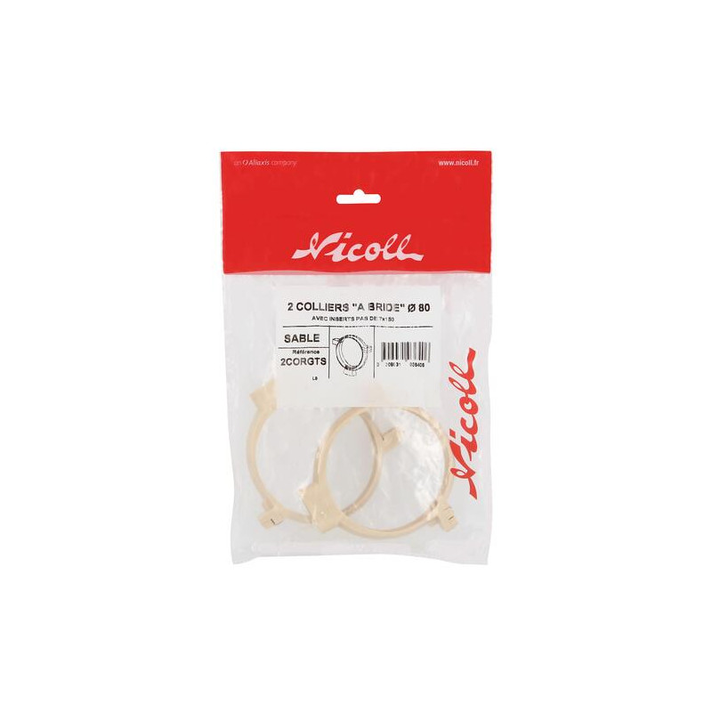 2 Colliers bride TECHTAN® classique, descente de gouttière Ø 80, sable