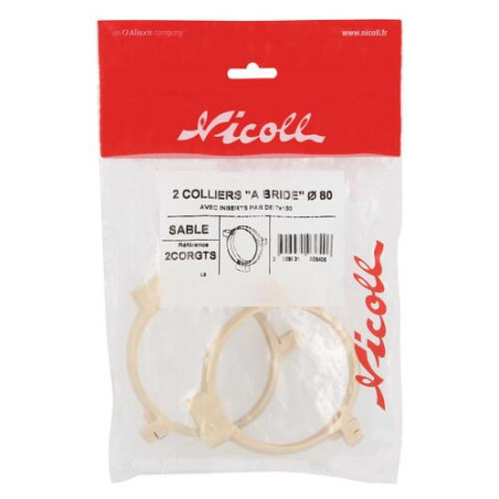 2 Colliers bride TECHTAN® classique, descente de gouttière Ø 80, sable