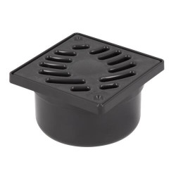 Siphonnette 10x10, grille PVC anthracite design palmier, sortie verticale Ø40/50