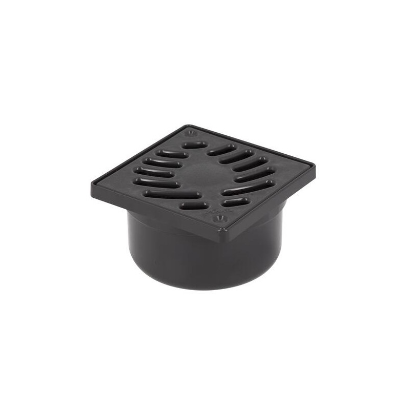 Siphonnette 10x10, grille PVC anthracite design palmier, sortie verticale Ø40/50