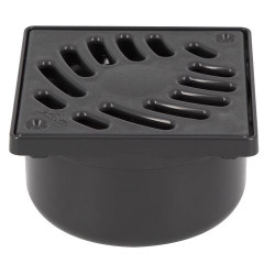 Siphonnette 10x10, grille PVC anthracite design palmier, sortie verticale Ø40/50