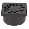 Siphonnette 10x10, grille PVC anthracite design palmier, sortie verticale Ø40/50