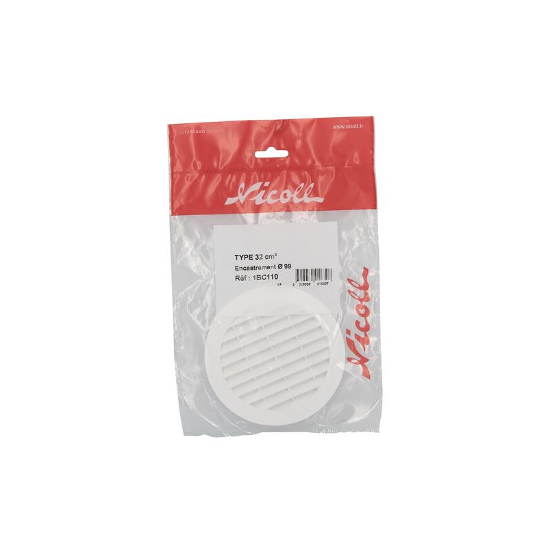 Grille d'aération ronde, à clipser, blanche, en polystyrène
