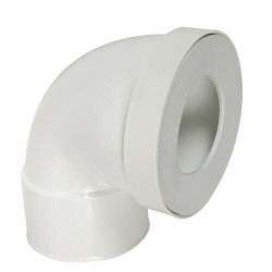Pipe courte de WC femelle à 90°, PVC blanc, Ø 100, Ø DM mini 85, Ø DM maxi 107