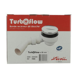 Bonde receveur de douche TURBOFLOW® Ø90 mm, capot ABS chromé, sortie horizontale