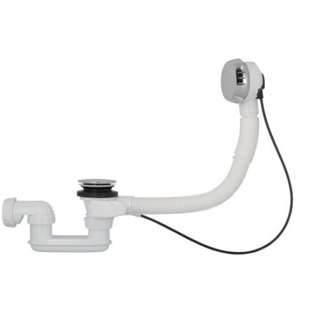 Vidage de baignoire à câble, clapet inox recouvrant Ø 70, volant ABS chromé