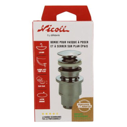Bonde de lavabo laiton design clic-clac, pour vasques avec trop-plein, serrage vasques 0-60 mm