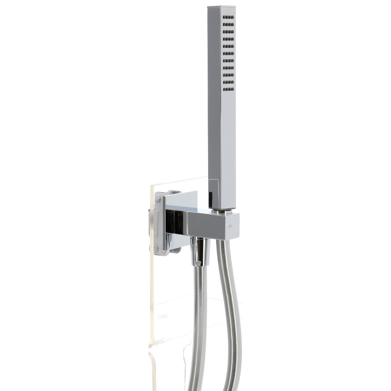 Kit douchette métal chromé carrée-sortie d'eau-support et flexible