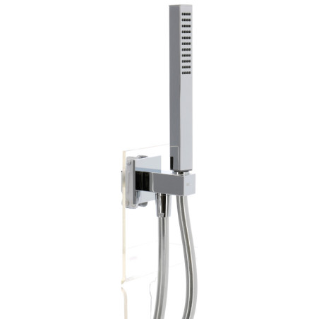 Kit douchette métal chromé carrée-sortie d'eau-support et flexible