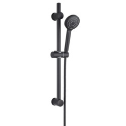 Barre de douche noire à fixation réglable avec douchette 1 jet + flexible - AGHE
