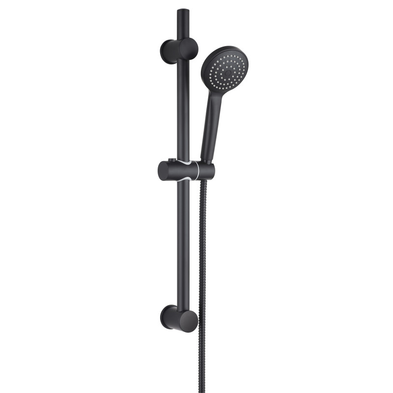 Barre de douche noire à fixation réglable avec douchette 1 jet + flexible - AGHE