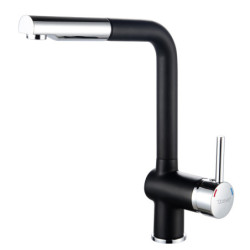 Mitigeur évier chromé-noir douchette extractible 1 jet - TANER