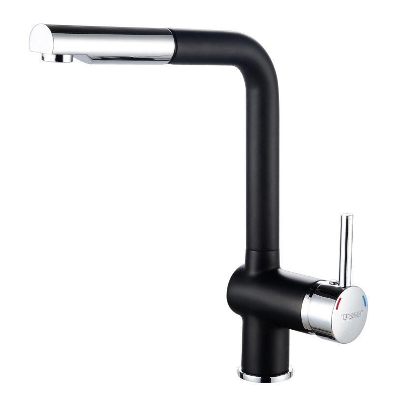 Mitigeur évier chromé-noir douchette extractible 1 jet - TANER