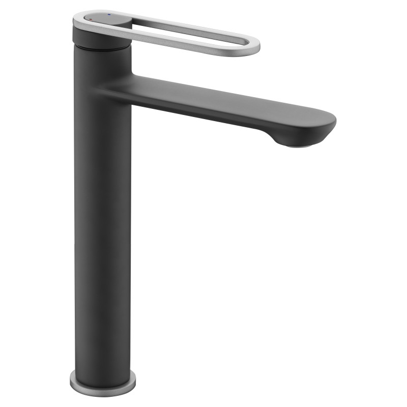 Mitigeur haut pour lavabo MAMBA noir - vidage clic-clac ABS coupelle métal