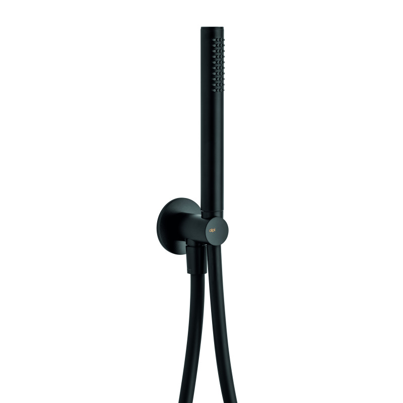 Kit douchette métal noir stylo ronde-sortie d'eau-support et flexible