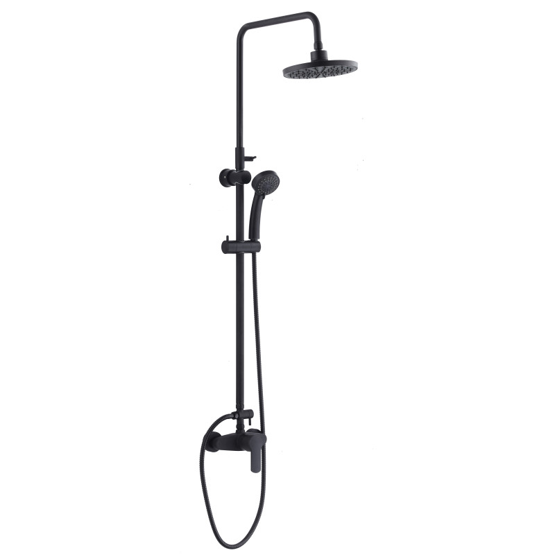 Système douche mécanique noire, pomme 200mm, douchette 2 jets - MIZU