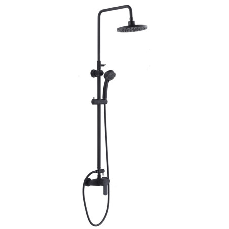 Système douche mécanique noire, pomme 200mm, douchette 2 jets - MIZU