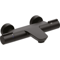 Mitigeur thermostatique bain et douche noir PACT, corps froid, croisillons métal