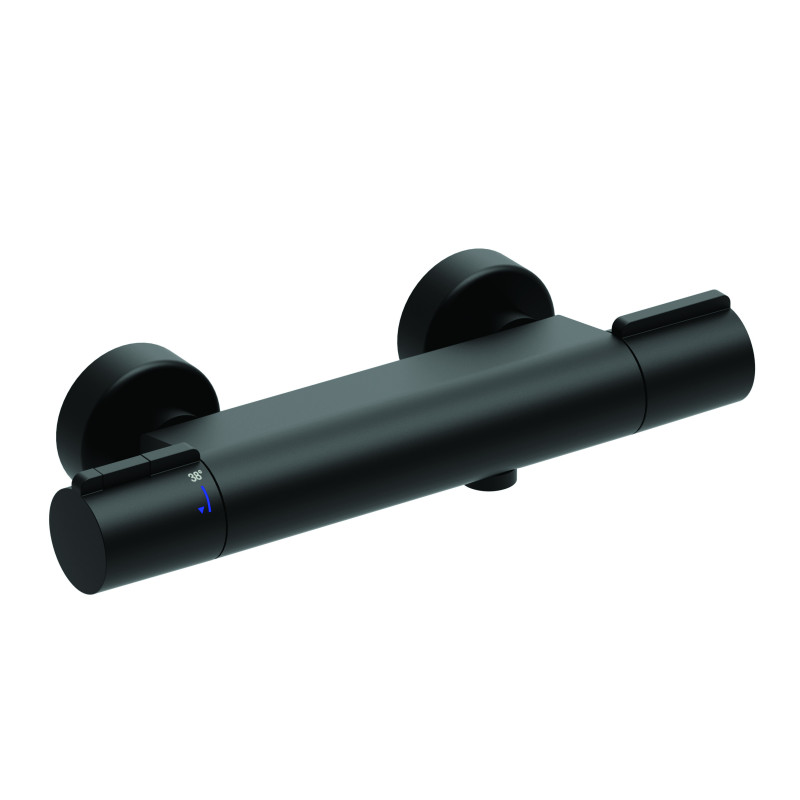 Mitigeur thermostatique douche noir PACT, corps froid, croisillons métal