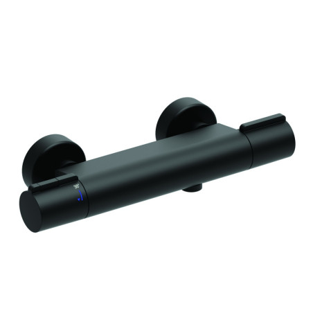 Mitigeur thermostatique douche noir PACT, corps froid, croisillons métal