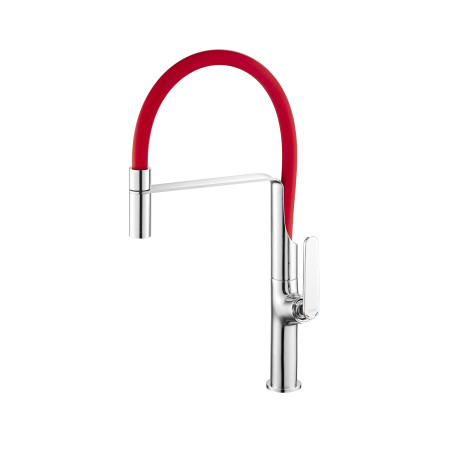 Mitigeur avec bec flexible pour évier, TUBIG chromé/rouge