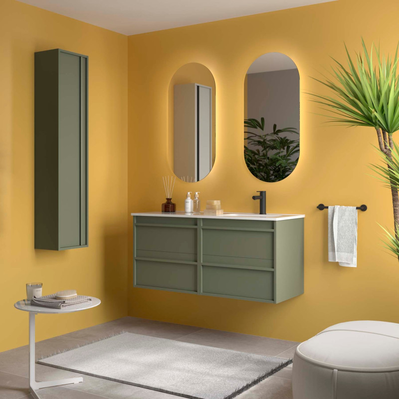 Vert Satiné · Vasque à Droite · Sans miroir