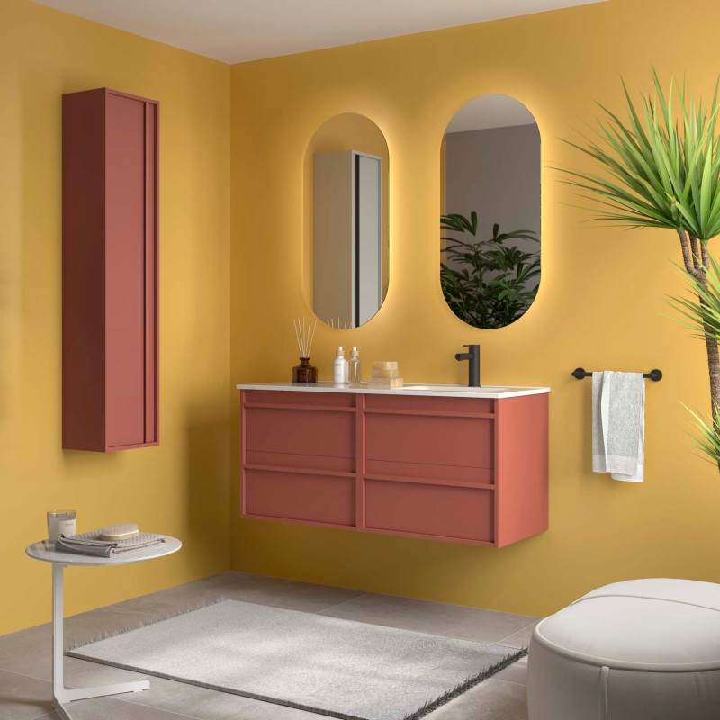 Rouge Satiné · Vasque à Droite · Sans miroir