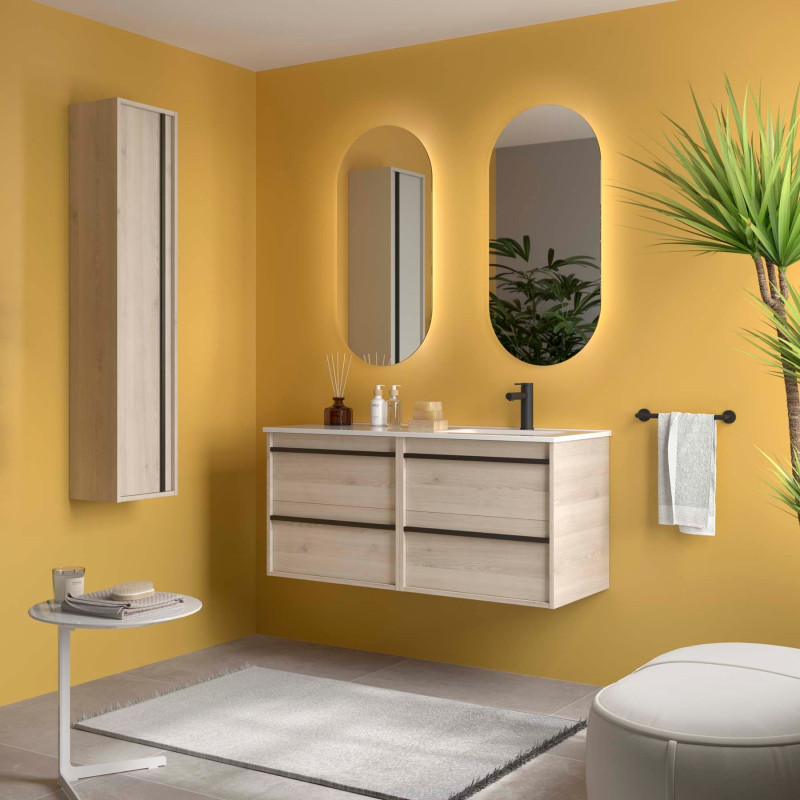 Chêne Naturel · Vasque à Droite · Sans miroir
