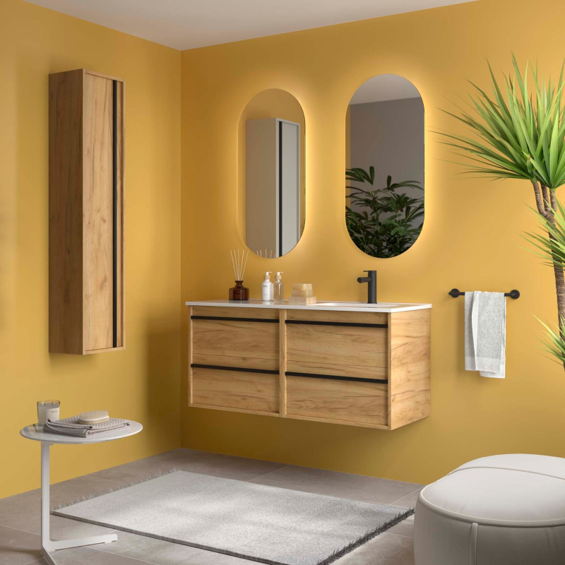 Chêne Africain · Vasque à Droite · Sans miroir