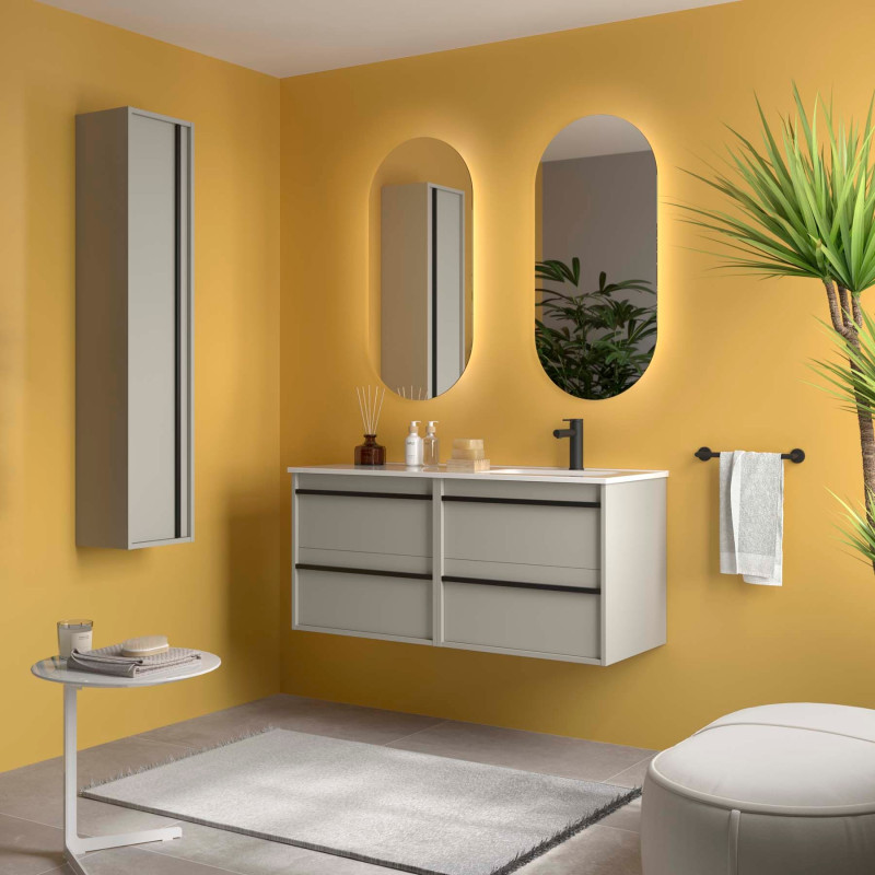 Gris Satiné · Vasque à Droite · Sans miroir