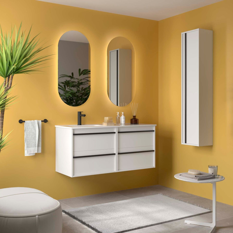 Blanc Satiné · Vasque à Gauche · Sans miroir