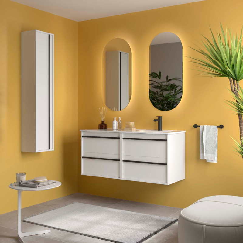 Blanc Satiné · Vasque à Droite · Avec miroir