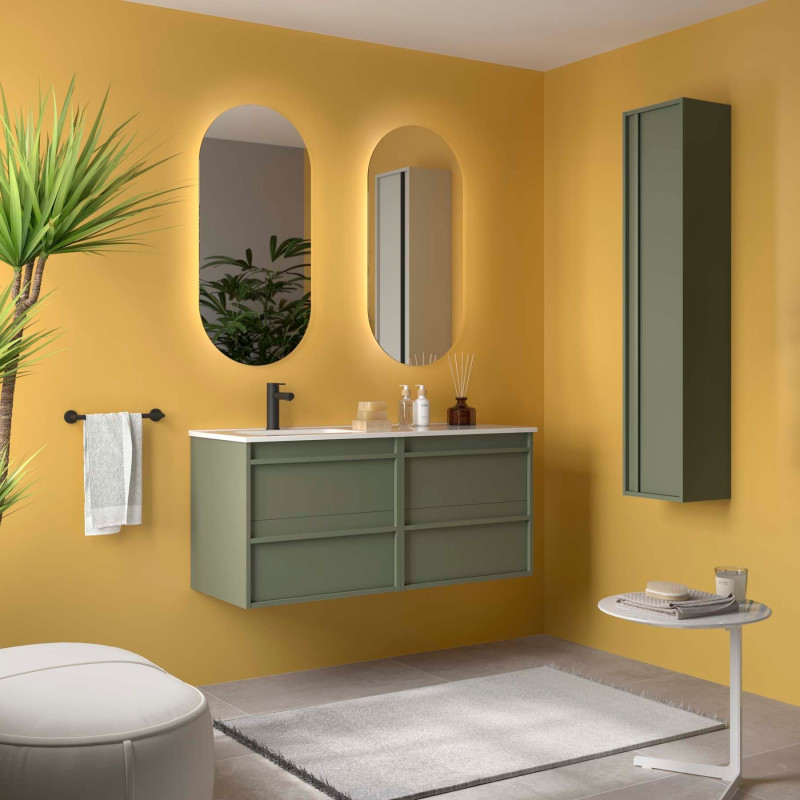 Vert Satiné · Vasque à Gauche · Avec miroir