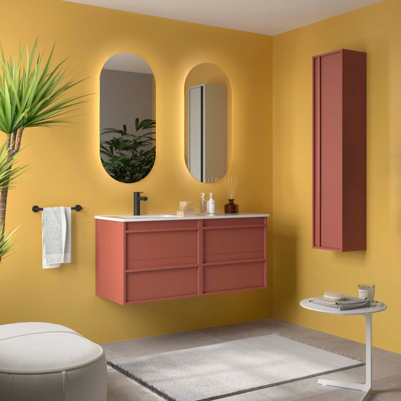 Rouge Satiné · Vasque à Gauche · Avec miroir
