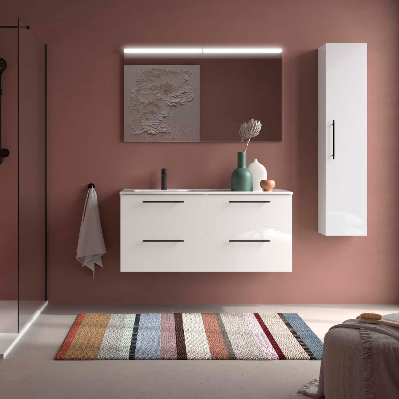 Blanc Satiné · Vasque à Gauche · Sans miroir