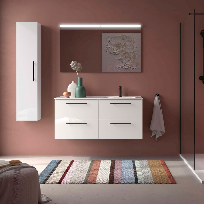 Blanc Satiné · Vasque à Droite · Sans miroir
