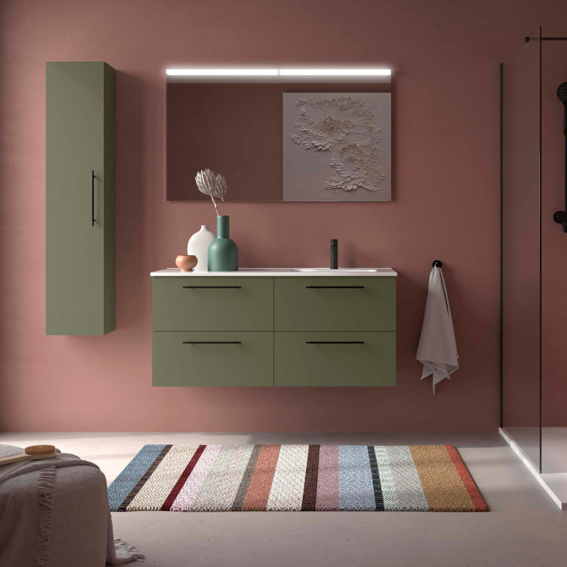 Vert Satiné · Vasque à Droite · Sans miroir