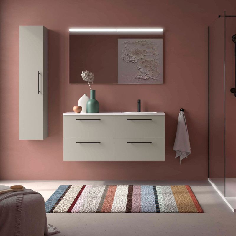 Gris Satiné · Vasque à Droite · Avec miroir