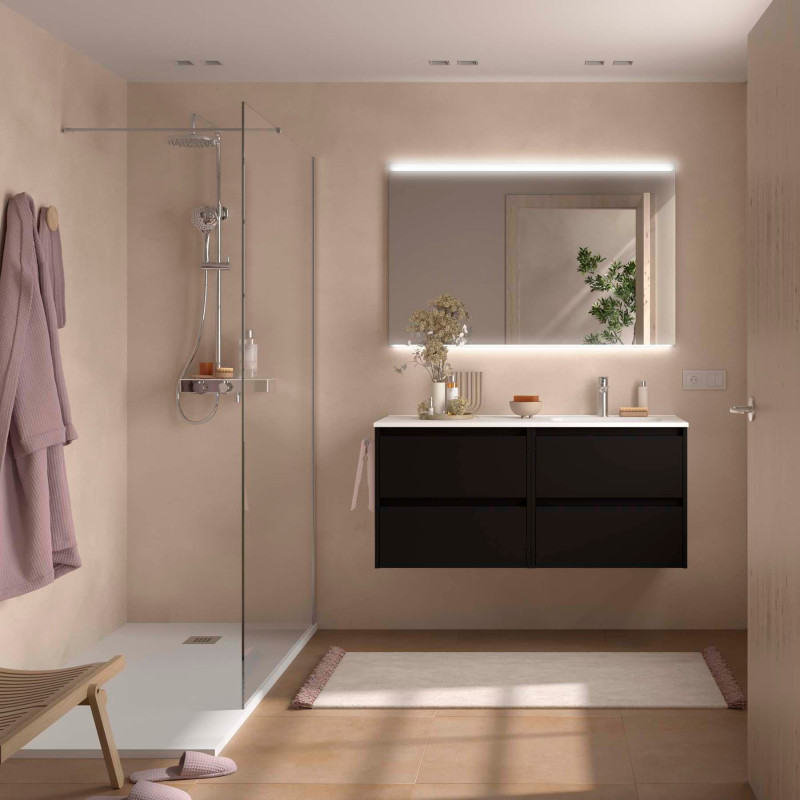 Noir Satiné · Vasque à Droite · Sans miroir