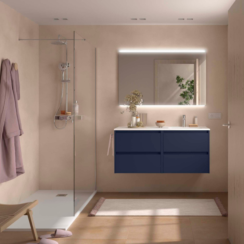 Bleu Satiné · Vasque à Droite · Sans miroir