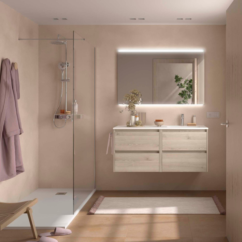 Chêne Naturel · Vasque à Droite · Sans miroir