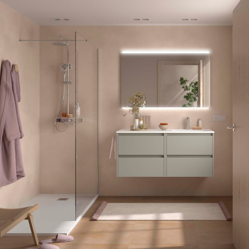 Gris Satiné · Vasque à Droite · Sans miroir